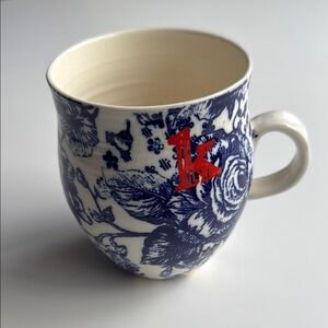 Anthropologie Homegrown Blue & White K mug
